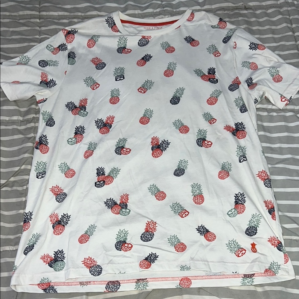 Denim & Flower White Tee with Pineapple Print